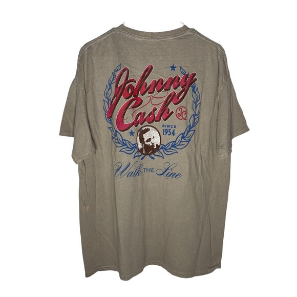 Johnny Cash Oversized Acid Wash Distressed Retro Tshirt Tan Size XL NWOT - Picture 3 of 4